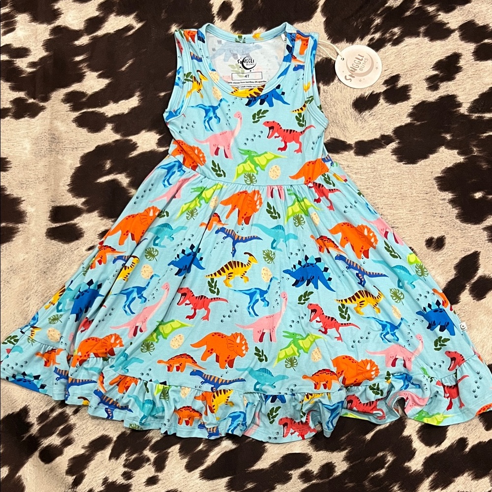 Colorful Dinosaur Print Kids Casual Dress